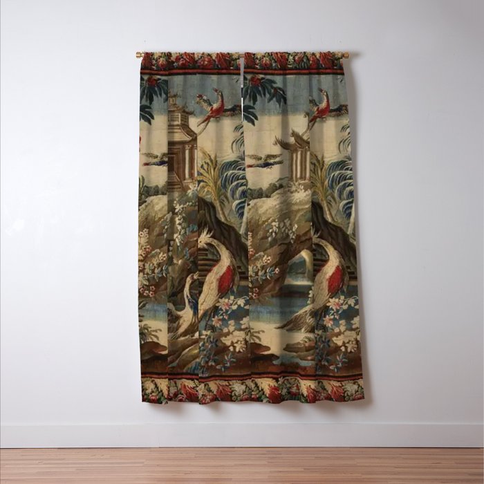 Antique 18th Century Chinoiserie French Gobelin Tapestry Window Curtain Gallery Image 3