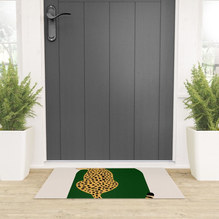 Boho Jungle Green Vintage Arch Oversized Leopard Welcome Mat Gallery Image 3