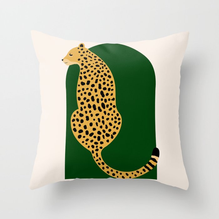 Boho Jungle Green Vintage Arch Oversized Leopard Throw Pillow Gallery Image 6