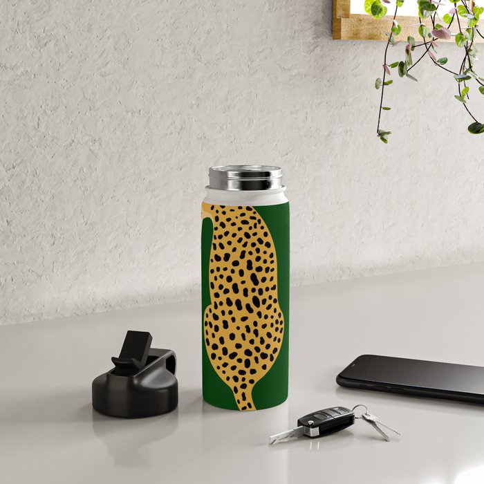 Boho Jungle Green Vintage Arch Oversized Leopard Water Bottle Gallery Image 4