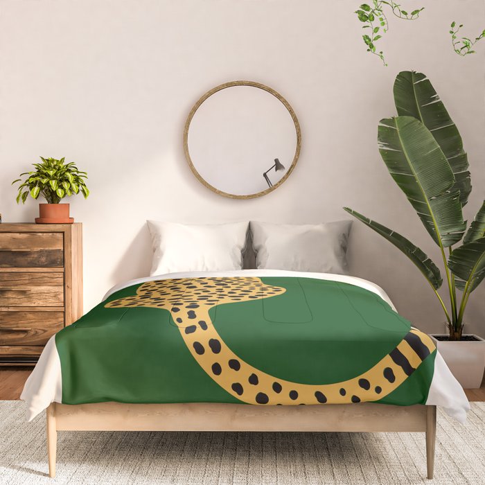 Boho Jungle Green Vintage Arch Oversized Leopard Comforter Gallery Image 3