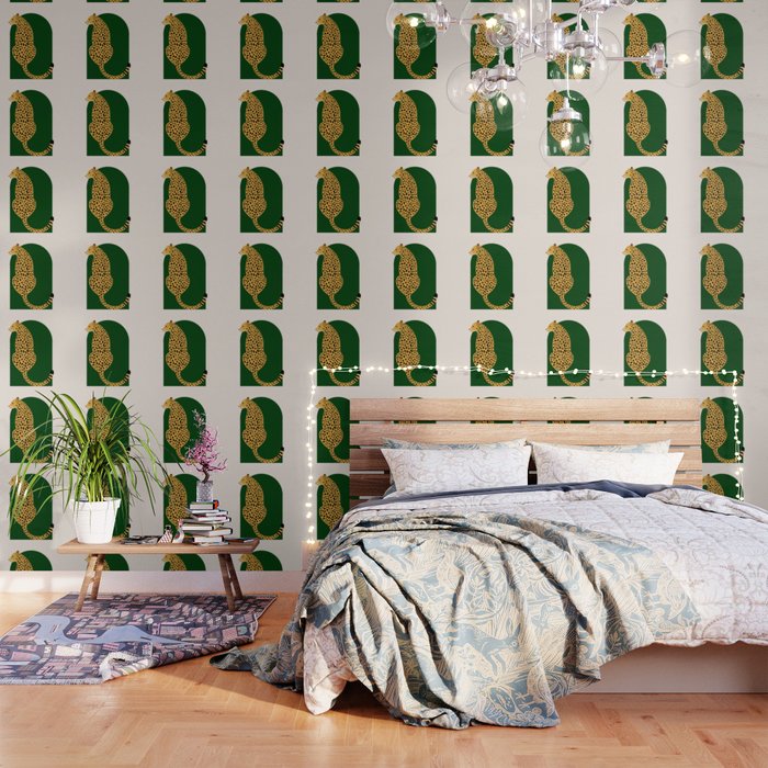 Boho Jungle Green Vintage Arch Oversized Leopard Wallpaper Gallery Image 3
