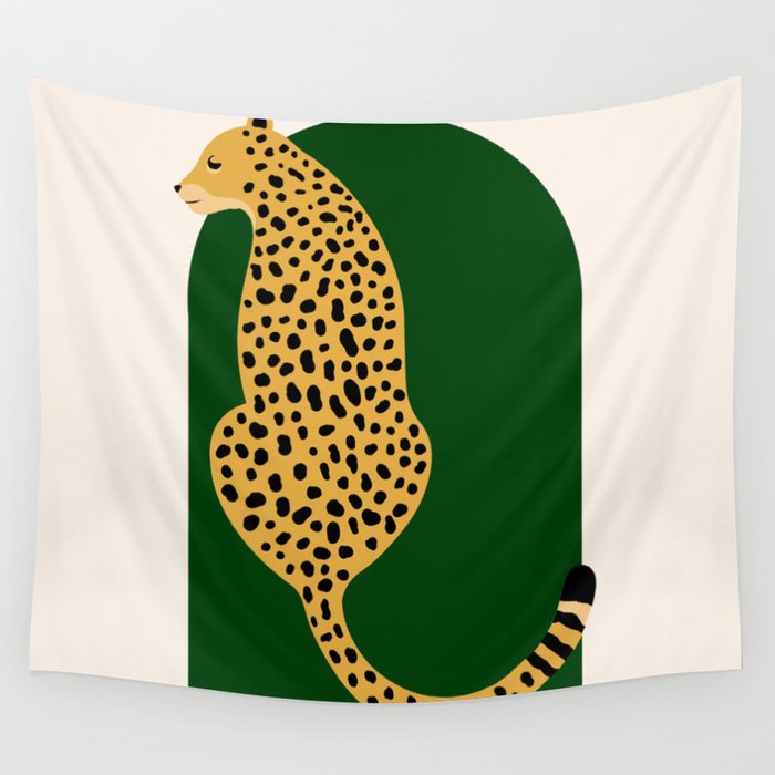 Boho Jungle Green Vintage Arch Oversized Leopard Wall Tapestry Gallery Image 4
