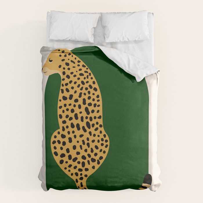 Boho Jungle Green Vintage Arch Oversized Leopard Duvet Cover Gallery Image 6
