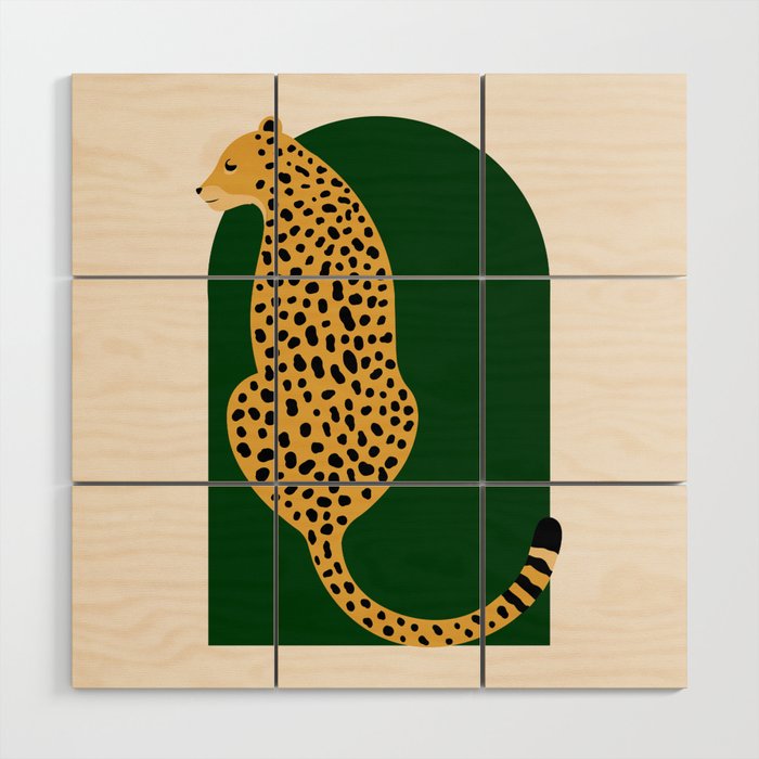 Boho Jungle Green Vintage Arch Oversized Leopard Wood Wall Art Gallery Image 1