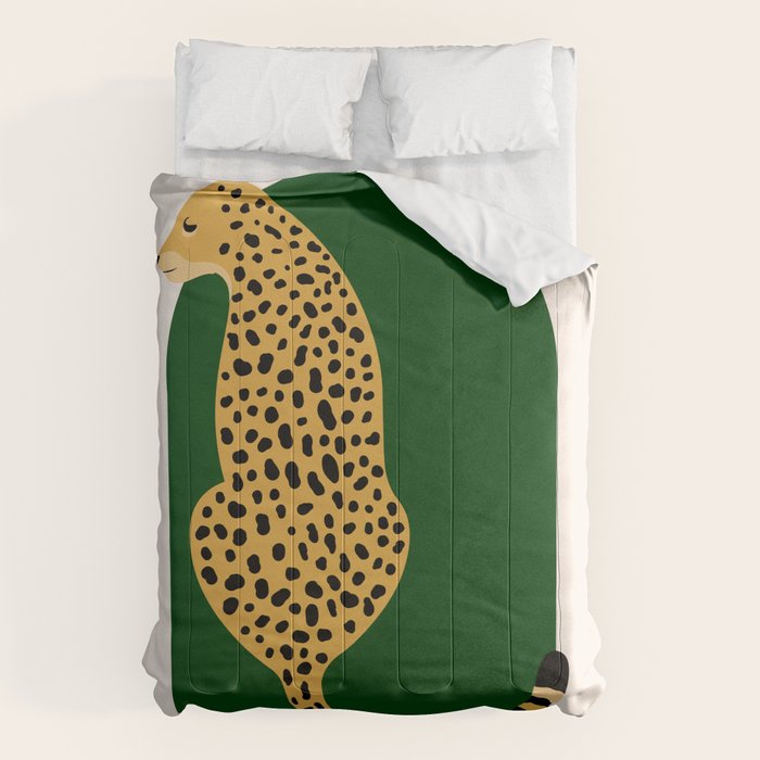 Boho Jungle Green Vintage Arch Oversized Leopard Comforter Gallery Image 6