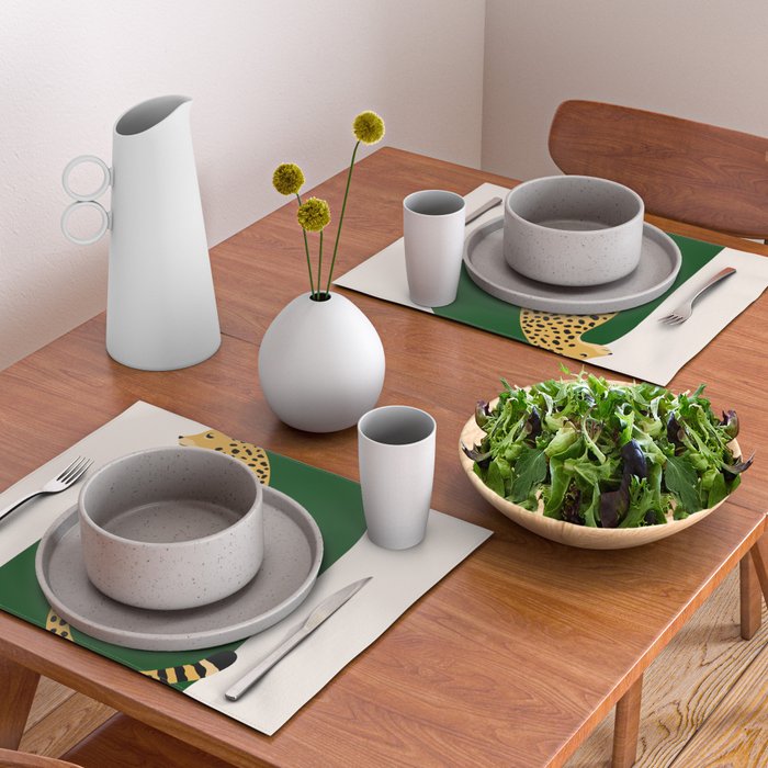 Boho Jungle Green Vintage Arch Oversized Leopard Placemat Gallery Image 2