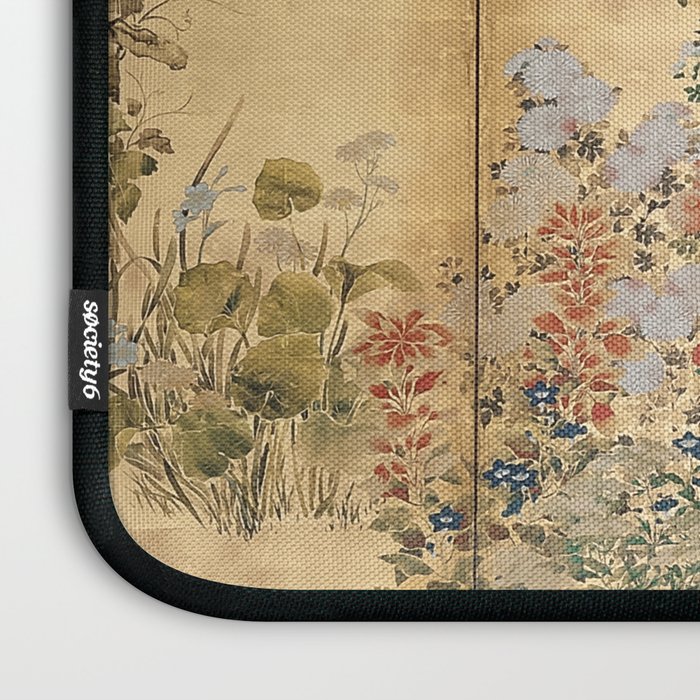 Japanese Edo Period Six-Panel Gold Leaf Screen - Spring and Autumn Flowers Laptop Sleeve Gallery Image 3