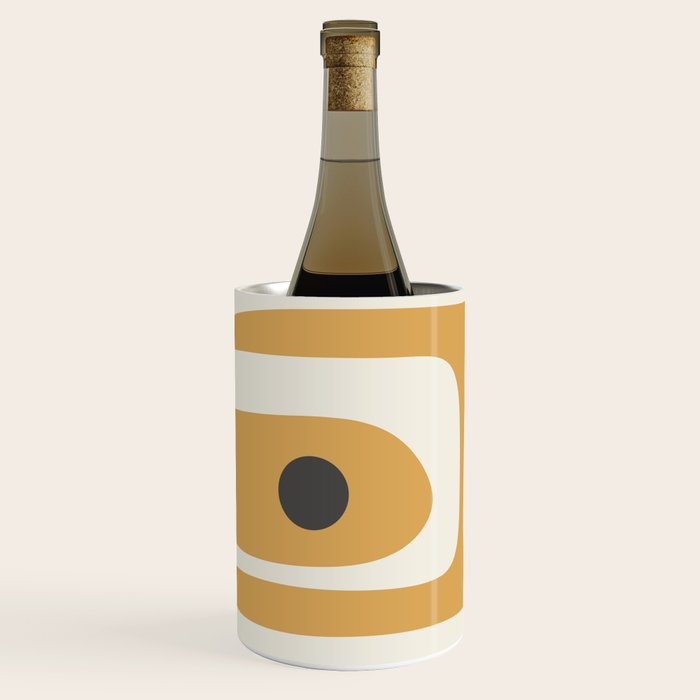 Mid Century Modern Piquet Pattern in Cream, Mustard Gold, and Charcoal Gray Wine Chiller Gallery Image 2