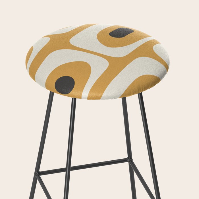 Mid Century Modern Piquet Pattern in Cream, Mustard Gold, and Charcoal Gray Stool Gallery Image 2