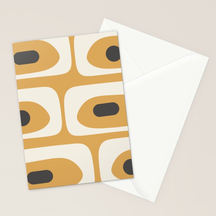 Mid Century Modern Piquet Pattern in Cream, Mustard Gold, and Charcoal Gray Stationery Card Gallery Image 2