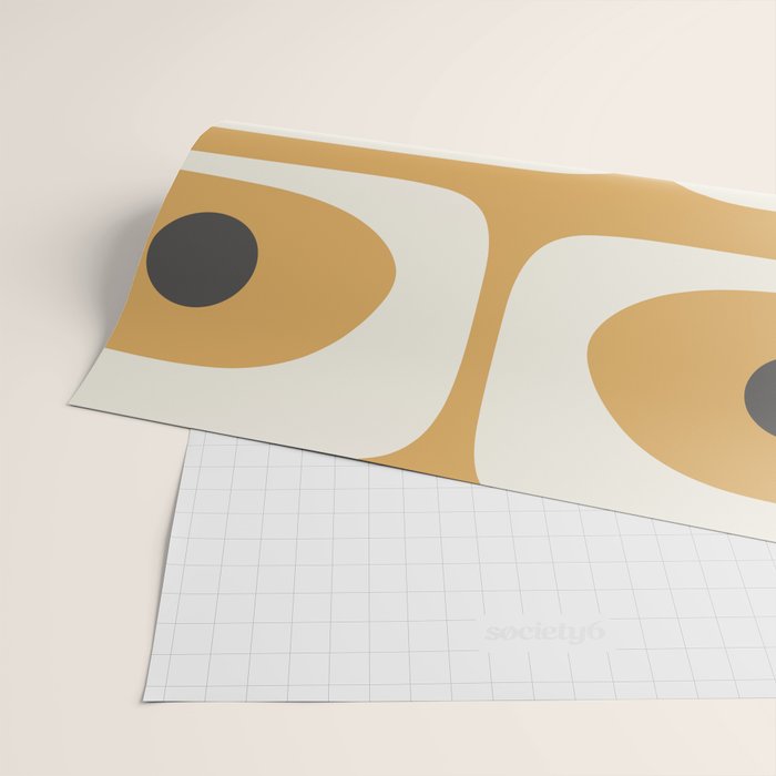 Mid Century Modern Piquet Pattern in Cream, Mustard Gold, and Charcoal Gray Wrapping Paper Gallery Image 2