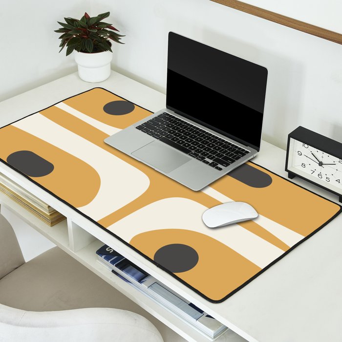 Mid Century Modern Piquet Pattern in Cream, Mustard Gold, and Charcoal Gray Desk Mat Gallery Image 2