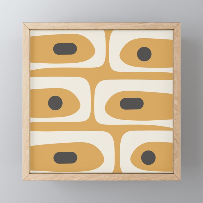 Mid Century Modern Piquet Pattern in Cream, Mustard Gold, and Charcoal Gray Mini Art Print Gallery Image 1