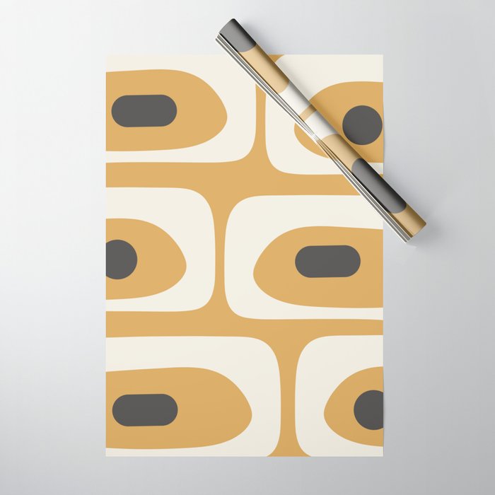 Mid Century Modern Piquet Pattern in Cream, Mustard Gold, and Charcoal Gray Wrapping Paper Gallery Image 1