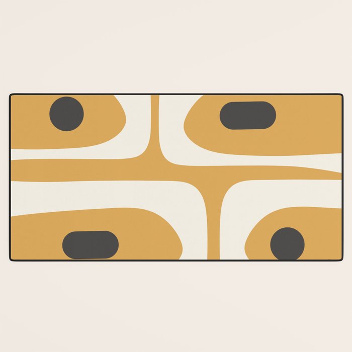 Mid Century Modern Piquet Pattern in Cream, Mustard Gold, and Charcoal Gray Desk Mat Gallery Image 3