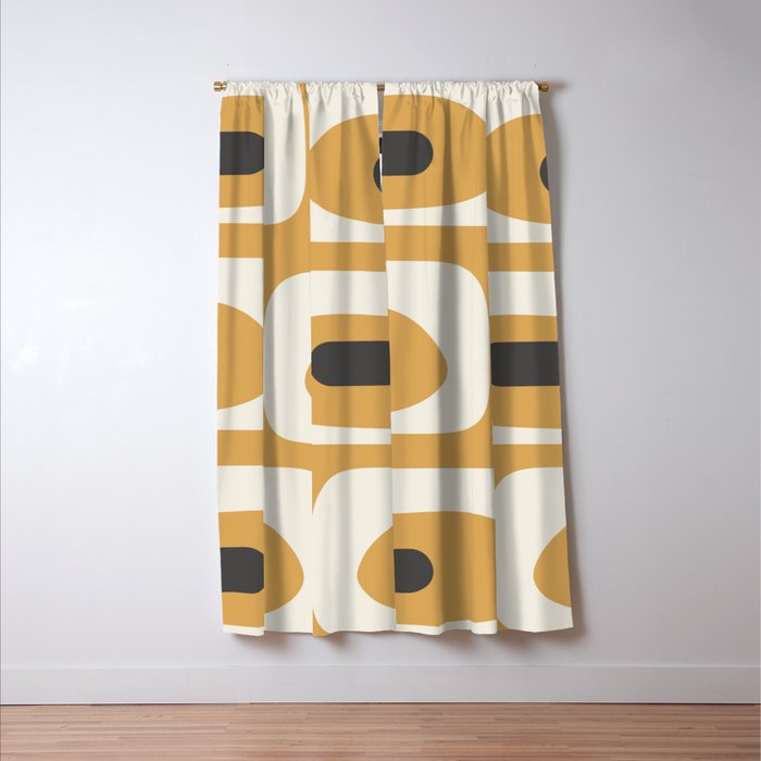 Mid Century Modern Piquet Pattern in Cream, Mustard Gold, and Charcoal Gray Window Curtain Gallery Image 3