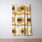 Mid Century Modern Piquet Pattern in Cream, Mustard Gold, and Charcoal Gray Window Curtain Gallery Image 3