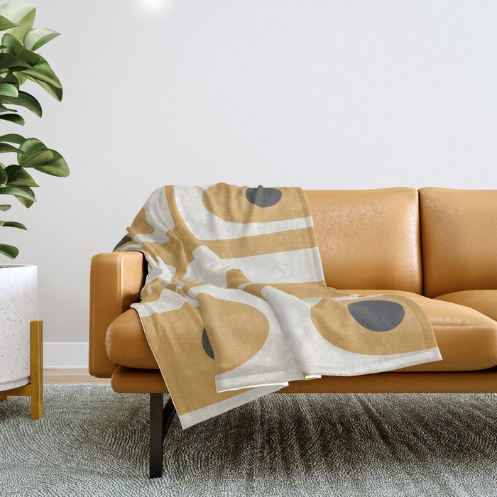 Mid Century Modern Piquet Pattern in Cream, Mustard Gold, and Charcoal Gray Throw Blanket Gallery Image 1