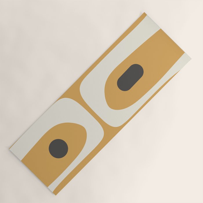 Mid Century Modern Piquet Pattern in Cream, Mustard Gold, and Charcoal Gray Yoga Mat Gallery Image 1