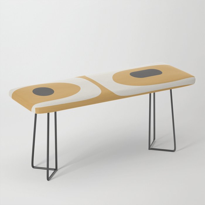 Mid Century Modern Piquet Pattern in Cream, Mustard Gold, and Charcoal Gray Bench Gallery Image 1