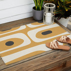 Mid Century Modern Piquet Pattern in Cream, Mustard Gold, and Charcoal Gray Outdoor Rug Gallery Image 2