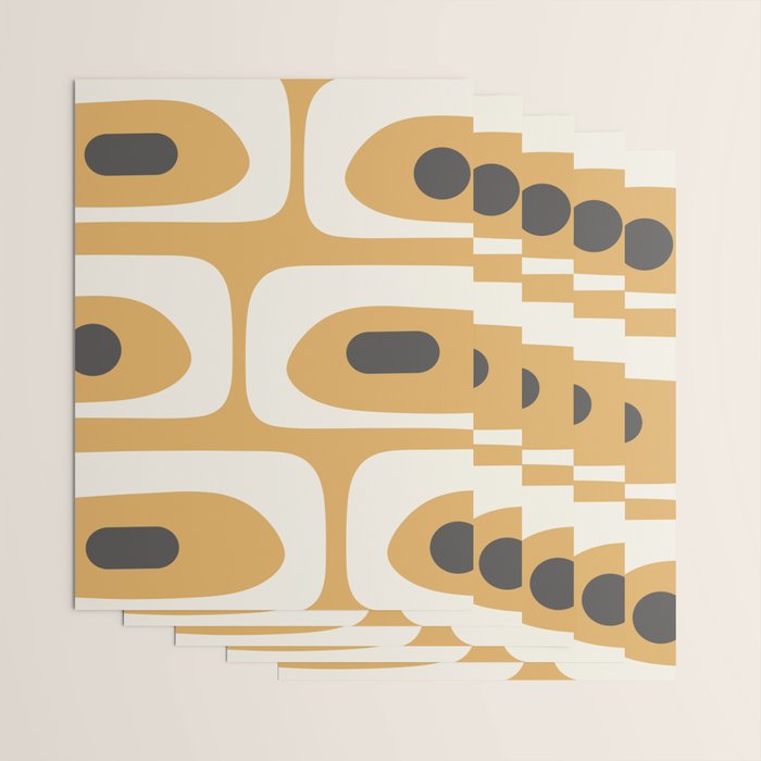 Mid Century Modern Piquet Pattern in Cream, Mustard Gold, and Charcoal Gray Wrapping Paper Gallery Image 3