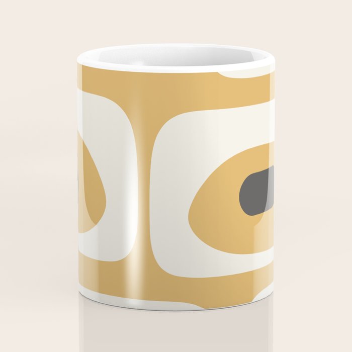 Mid Century Modern Piquet Pattern in Cream, Mustard Gold, and Charcoal Gray Coffee Mug Gallery Image 4