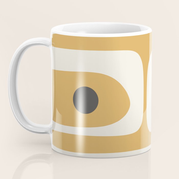 Mid Century Modern Piquet Pattern in Cream, Mustard Gold, and Charcoal Gray Coffee Mug Gallery Image 3