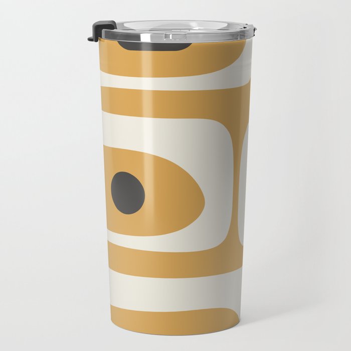 Mid Century Modern Piquet Pattern in Cream, Mustard Gold, and Charcoal Gray Travel Mug Gallery Image 3