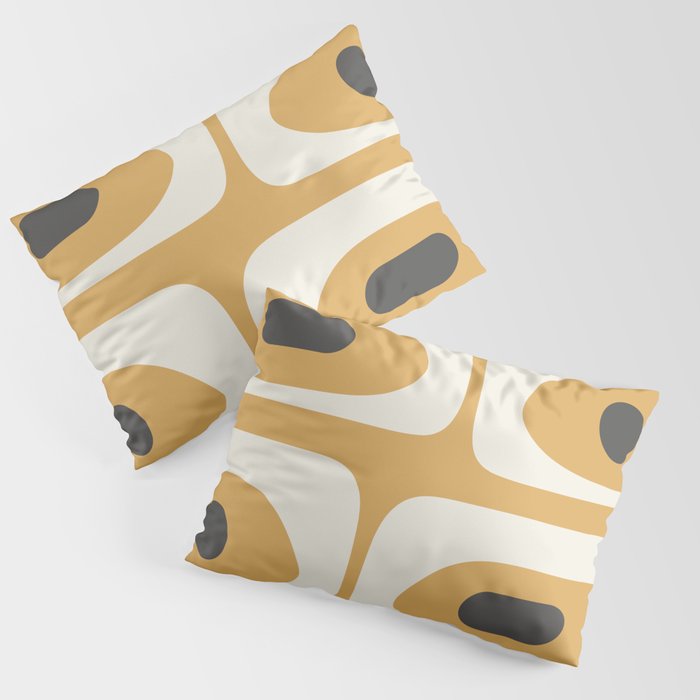 Mid Century Modern Piquet Pattern in Cream, Mustard Gold, and Charcoal Gray Pillow Sham Gallery Image 1