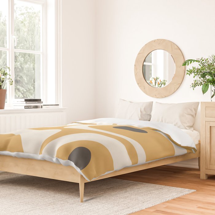 Mid Century Modern Piquet Pattern in Cream, Mustard Gold, and Charcoal Gray Duvet Cover Gallery Image 2