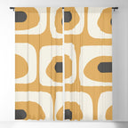 Mid Century Modern Piquet Pattern in Cream, Mustard Gold, and Charcoal Gray Window Curtain Gallery Image 5