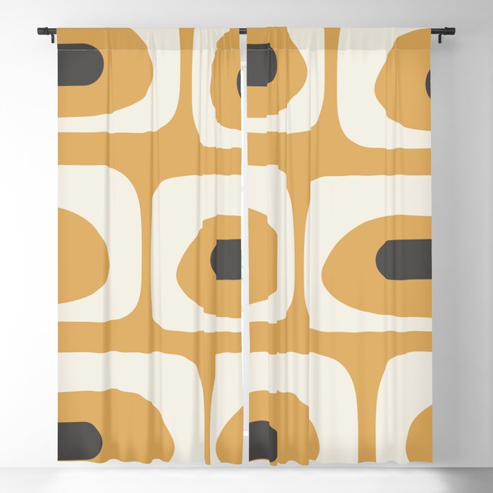 Mid Century Modern Piquet Pattern in Cream, Mustard Gold, and Charcoal Gray Window Curtain Gallery Image 5