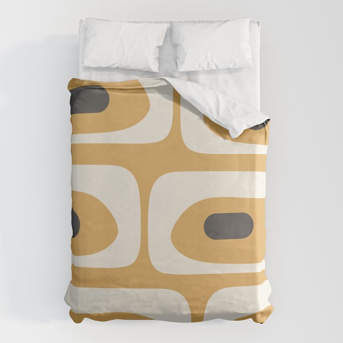 Mid Century Modern Piquet Pattern in Cream, Mustard Gold, and Charcoal Gray Duvet Cover Gallery Image 6