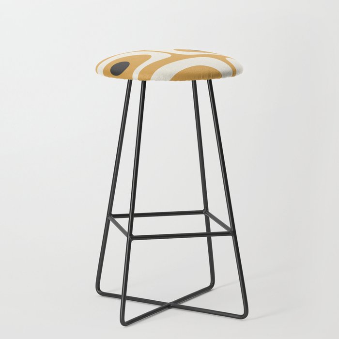 Mid Century Modern Piquet Pattern in Cream, Mustard Gold, and Charcoal Gray Stool Gallery Image 1