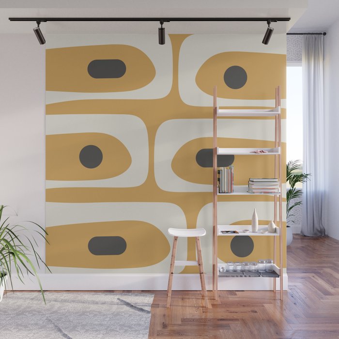 Mid Century Modern Piquet Pattern in Cream, Mustard Gold, and Charcoal Gray Wall Mural Gallery Image 1