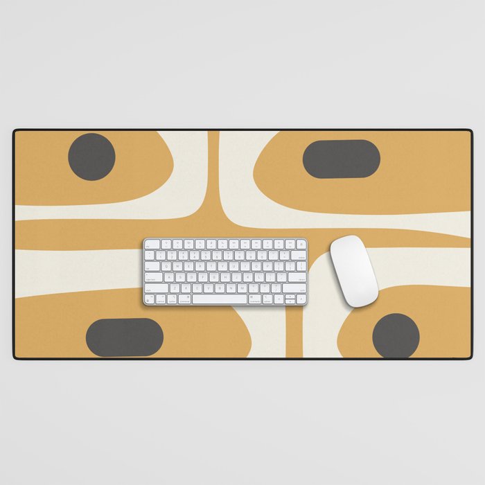 Mid Century Modern Piquet Pattern in Cream, Mustard Gold, and Charcoal Gray Desk Mat Gallery Image 1