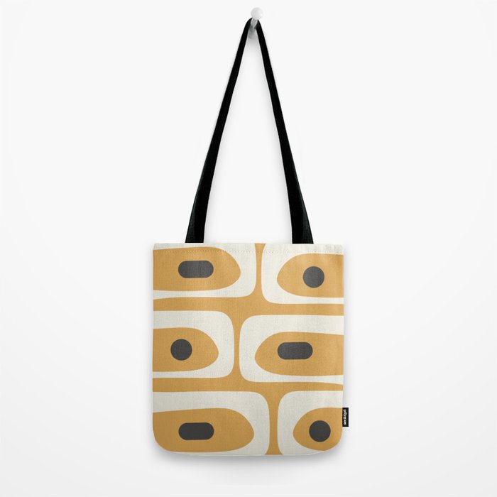 Mid Century Modern Piquet Pattern in Cream, Mustard Gold, and Charcoal Gray Tote Bag Gallery Image 2