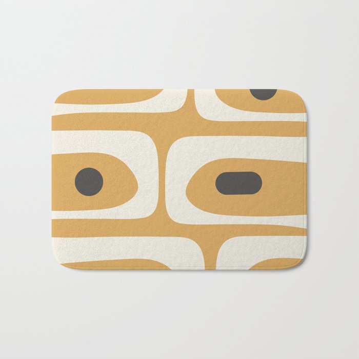 Mid Century Modern Piquet Pattern in Cream, Mustard Gold, and Charcoal Gray Bath Mat Gallery Image 1