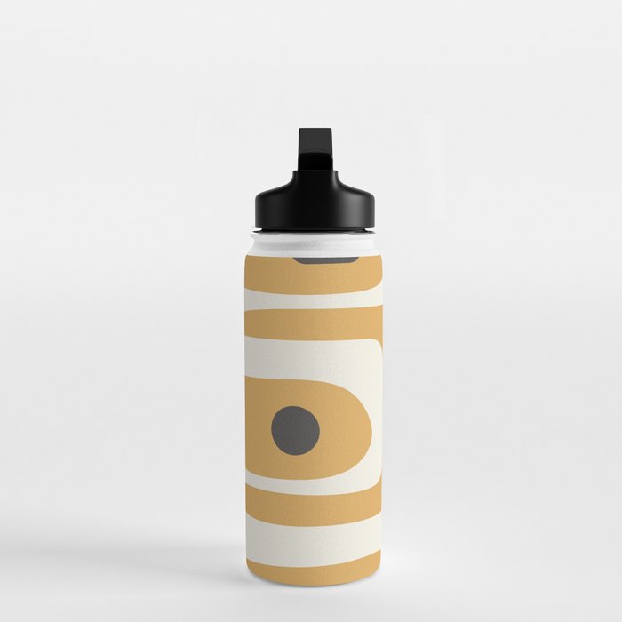 Mid Century Modern Piquet Pattern in Cream, Mustard Gold, and Charcoal Gray Water Bottle Gallery Image 3