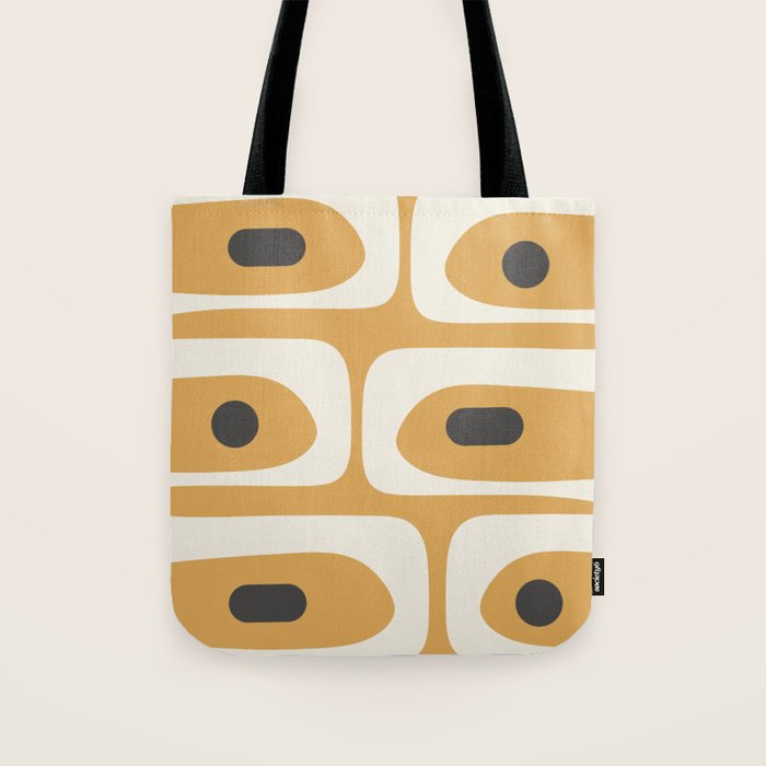 Mid Century Modern Piquet Pattern in Cream, Mustard Gold, and Charcoal Gray Tote Bag Gallery Image 1