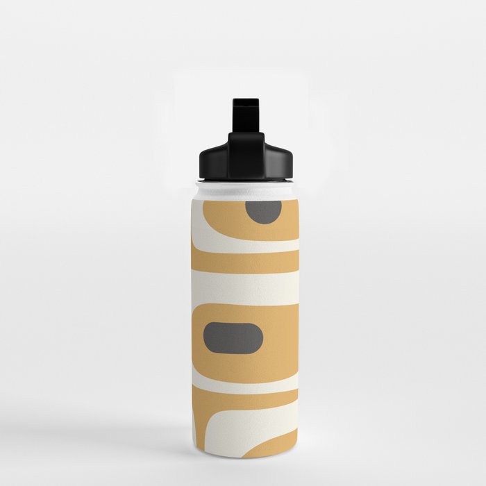 Mid Century Modern Piquet Pattern in Cream, Mustard Gold, and Charcoal Gray Water Bottle Gallery Image 2