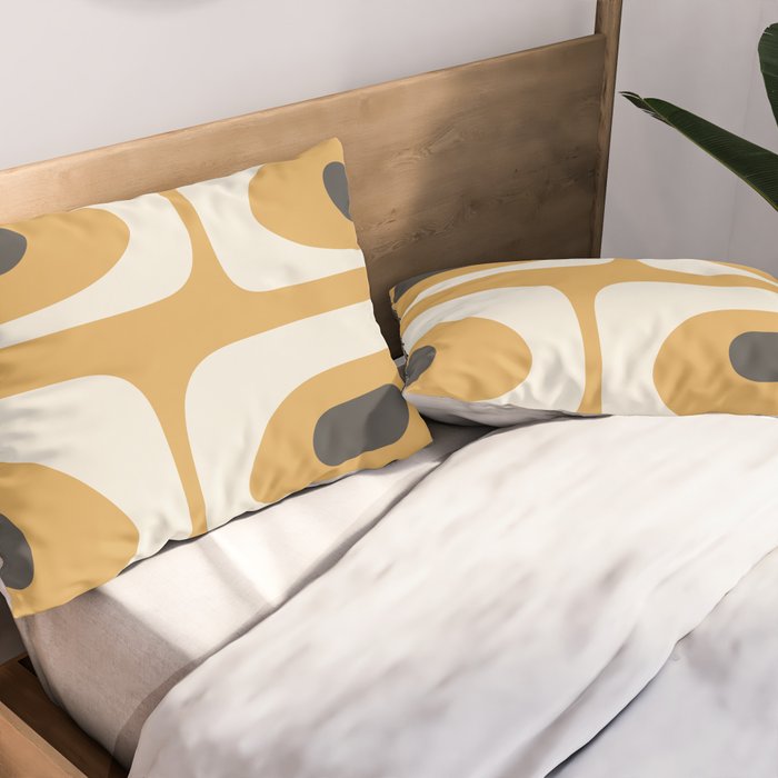 Mid Century Modern Piquet Pattern in Cream, Mustard Gold, and Charcoal Gray Pillow Sham Gallery Image 2