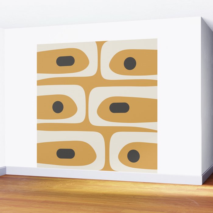 Mid Century Modern Piquet Pattern in Cream, Mustard Gold, and Charcoal Gray Wall Mural Gallery Image 2
