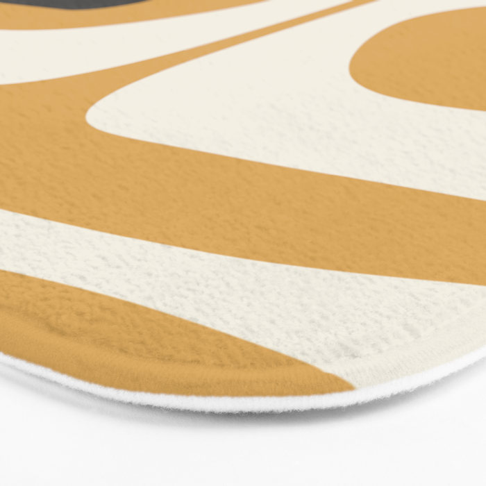 Mid Century Modern Piquet Pattern in Cream, Mustard Gold, and Charcoal Gray Bath Mat Gallery Image 3