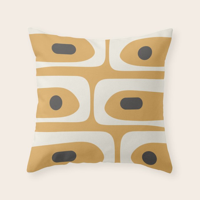 Mid Century Modern Piquet Pattern in Cream, Mustard Gold, and Charcoal Gray Throw Pillow Gallery Image 6