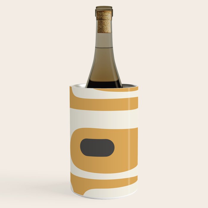 Mid Century Modern Piquet Pattern in Cream, Mustard Gold, and Charcoal Gray Wine Chiller Gallery Image 3