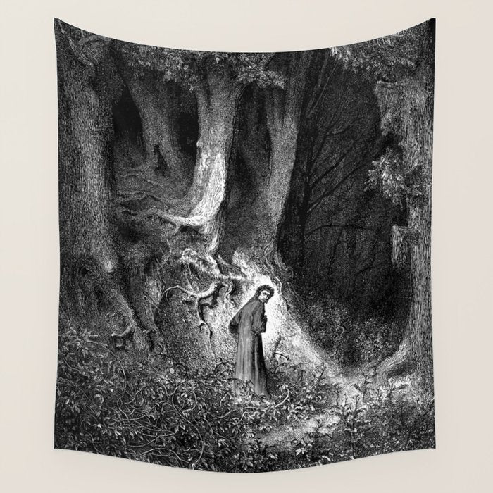 Walking In Dark Forest Divine Comedy Dante Gustave Dore Wall Tapestry Gallery Image 1
