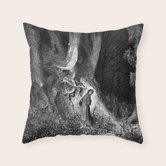 Walking In Dark Forest Divine Comedy Dante Gustave Dore Throw Pillow Gallery Image 6